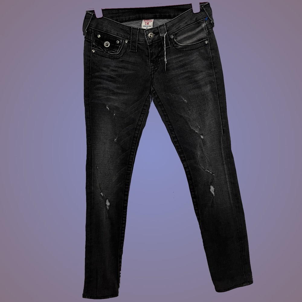True Religion Black Ripped Jeans 25